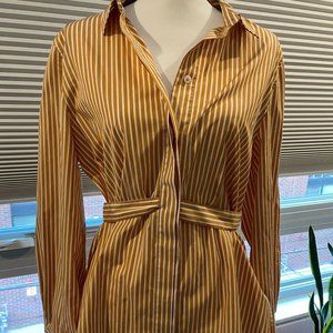 COS Orange Striped Belted Collared Long Sleeve Button Shirt US 14